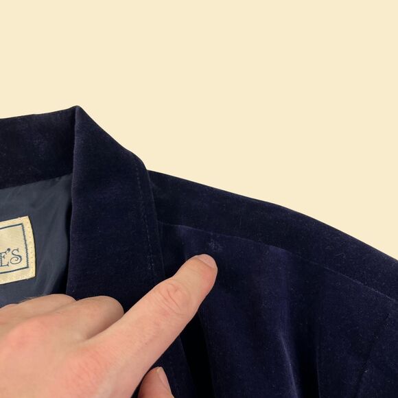 1970s blue velour blazer jacket by Catherines, vintage womens size 48 jacket - Picture 4 of 10